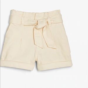 Express Super High Waisted White Sash Jean Shorts